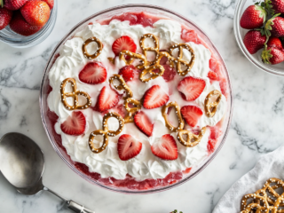 strawberry pretzel cake is ready