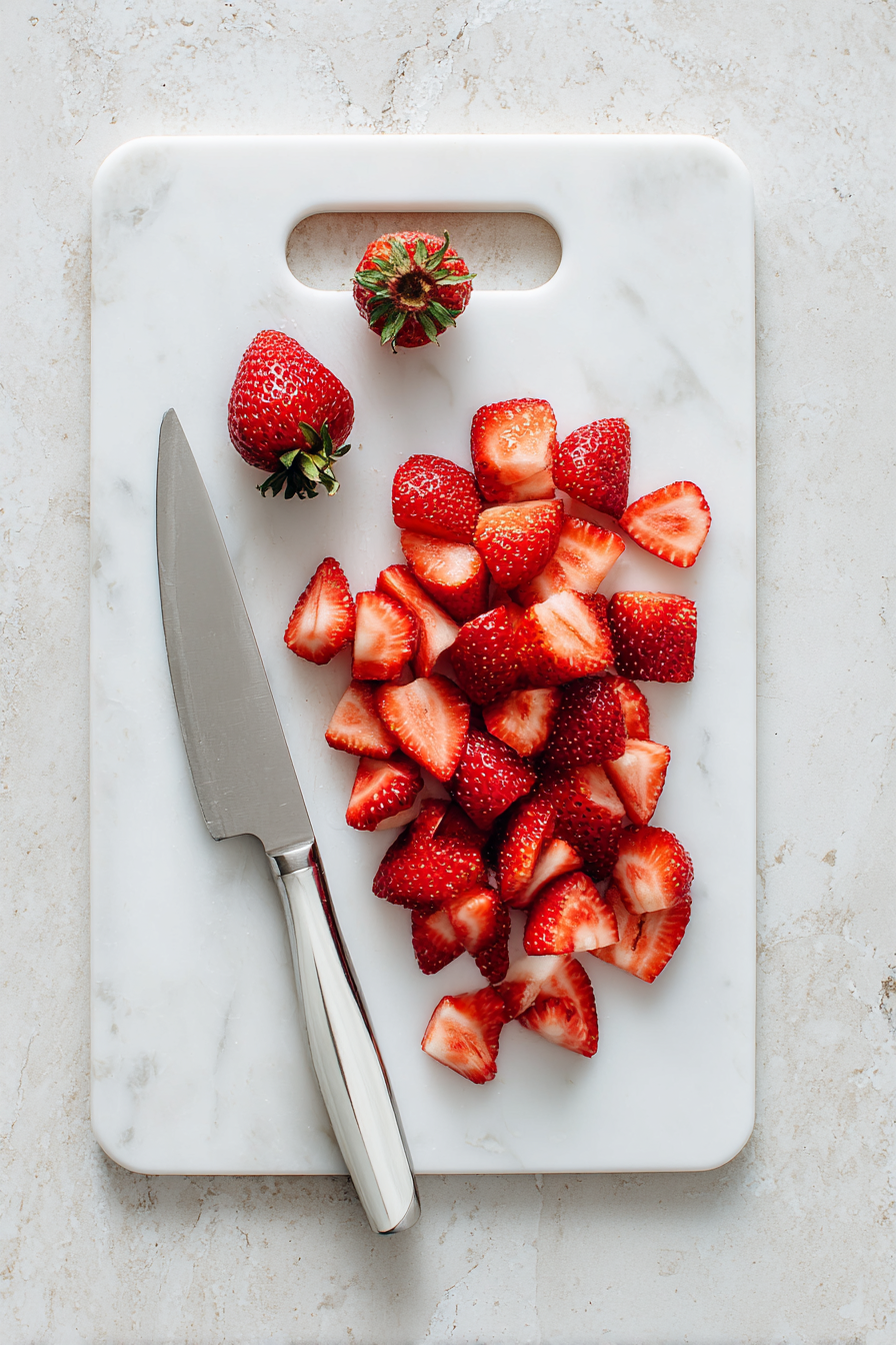 Cut the fresh strawberries into smaller pieces.