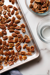 Preheat the oven to 375°F. Toast pecans on a baking sheet for about 8 minutes, then coarsely chop.
