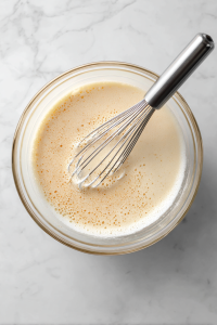 In a bowl, whisk eggs, sugar, salt, vanilla extract, and cinnamon. Gradually add milk and cream, then pour the mixture over the bread cubes.