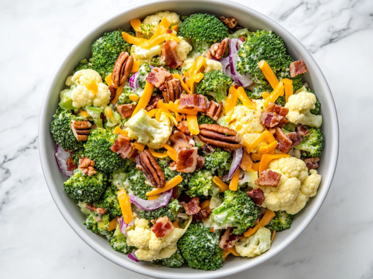 Low Carb Broccoli Cauliflower Salad Recipe With Creamy Dressing