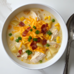 Served Chicken Corn Chowder with Toppings