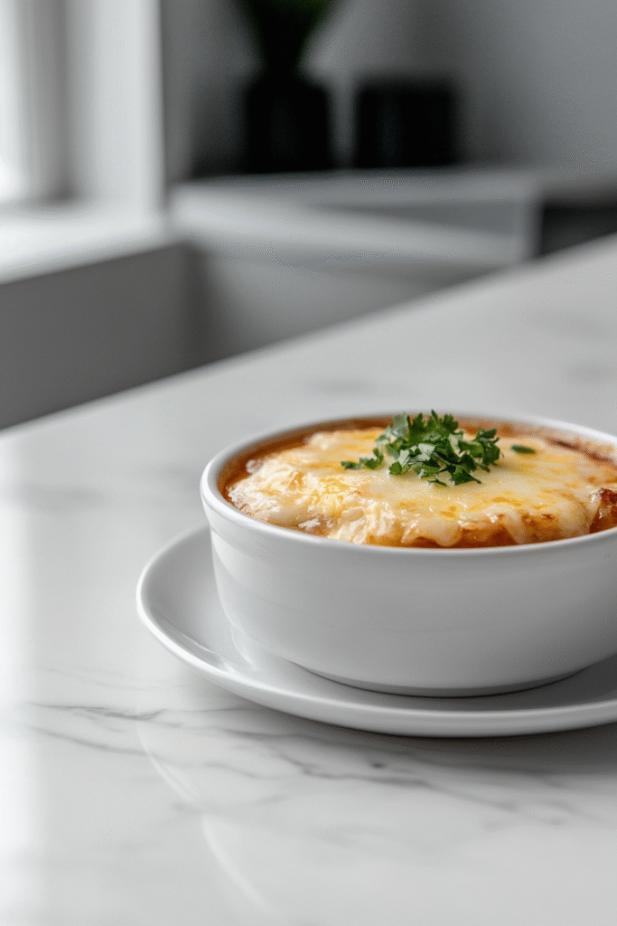 Low-Carb French Onion Soup with Melted Cheese