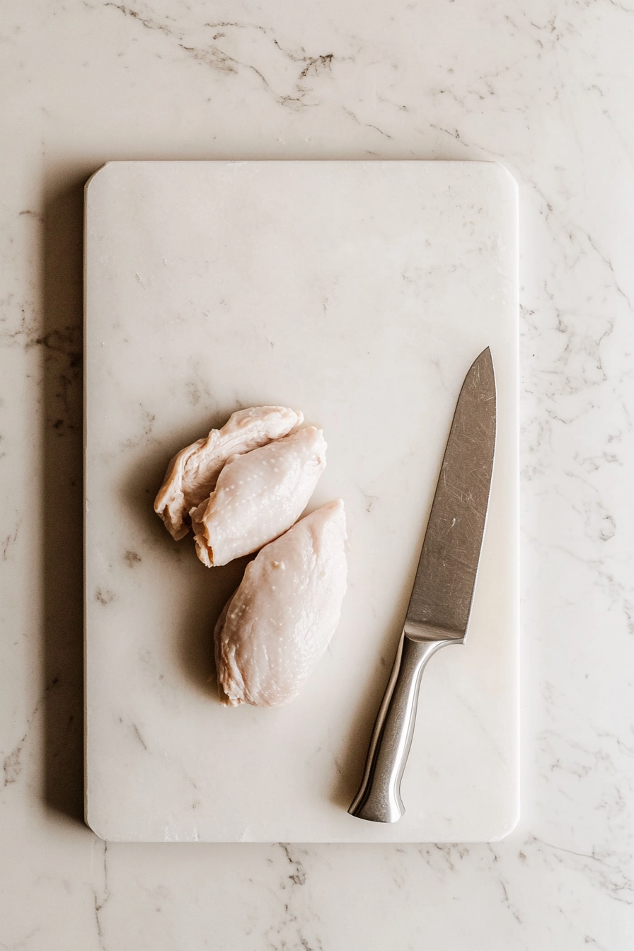 Slice chicken breasts in half horizontally, pat dry, and set aside.
