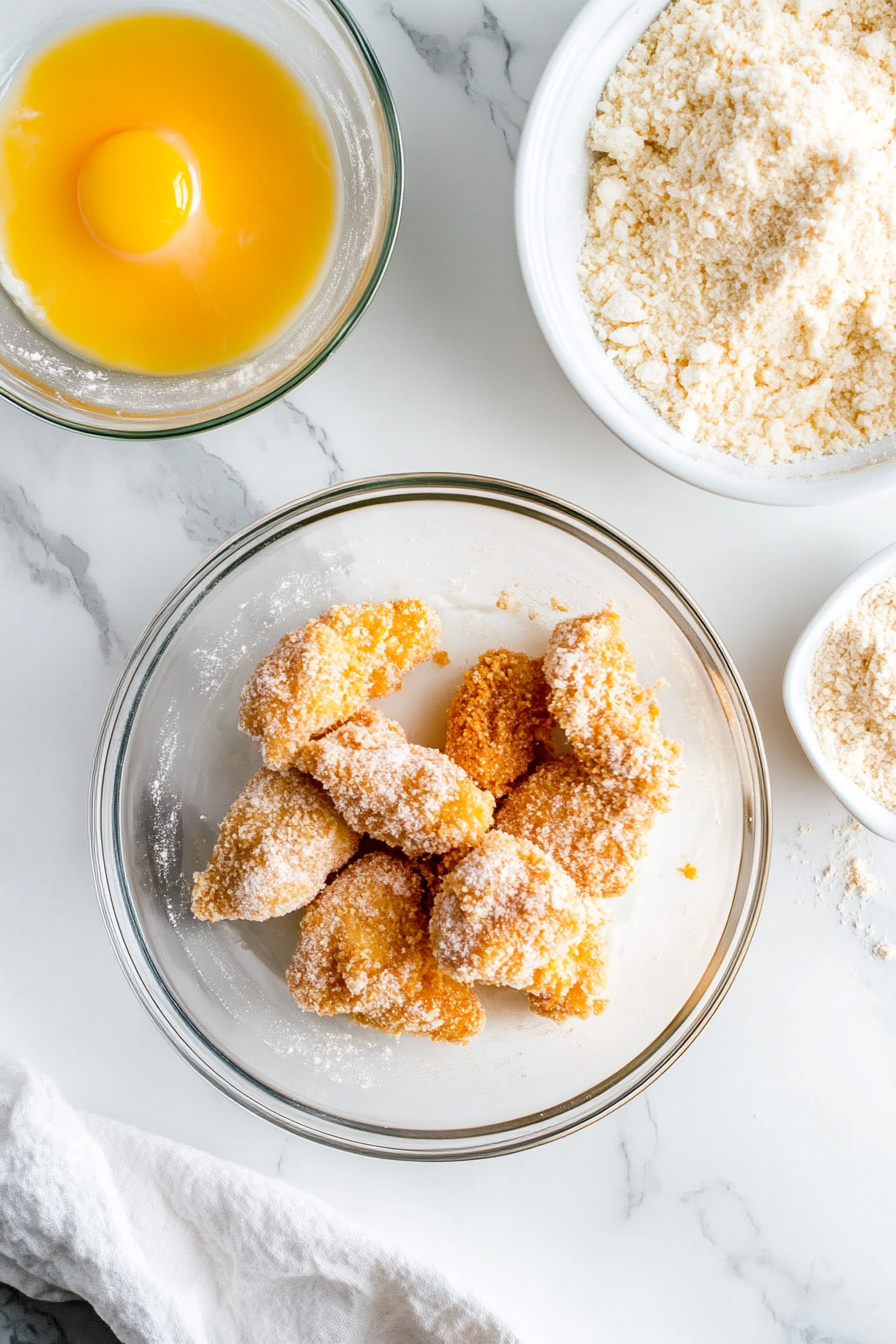 Dip each chicken piece into egg mixture, then coat with Parmesan mixture.