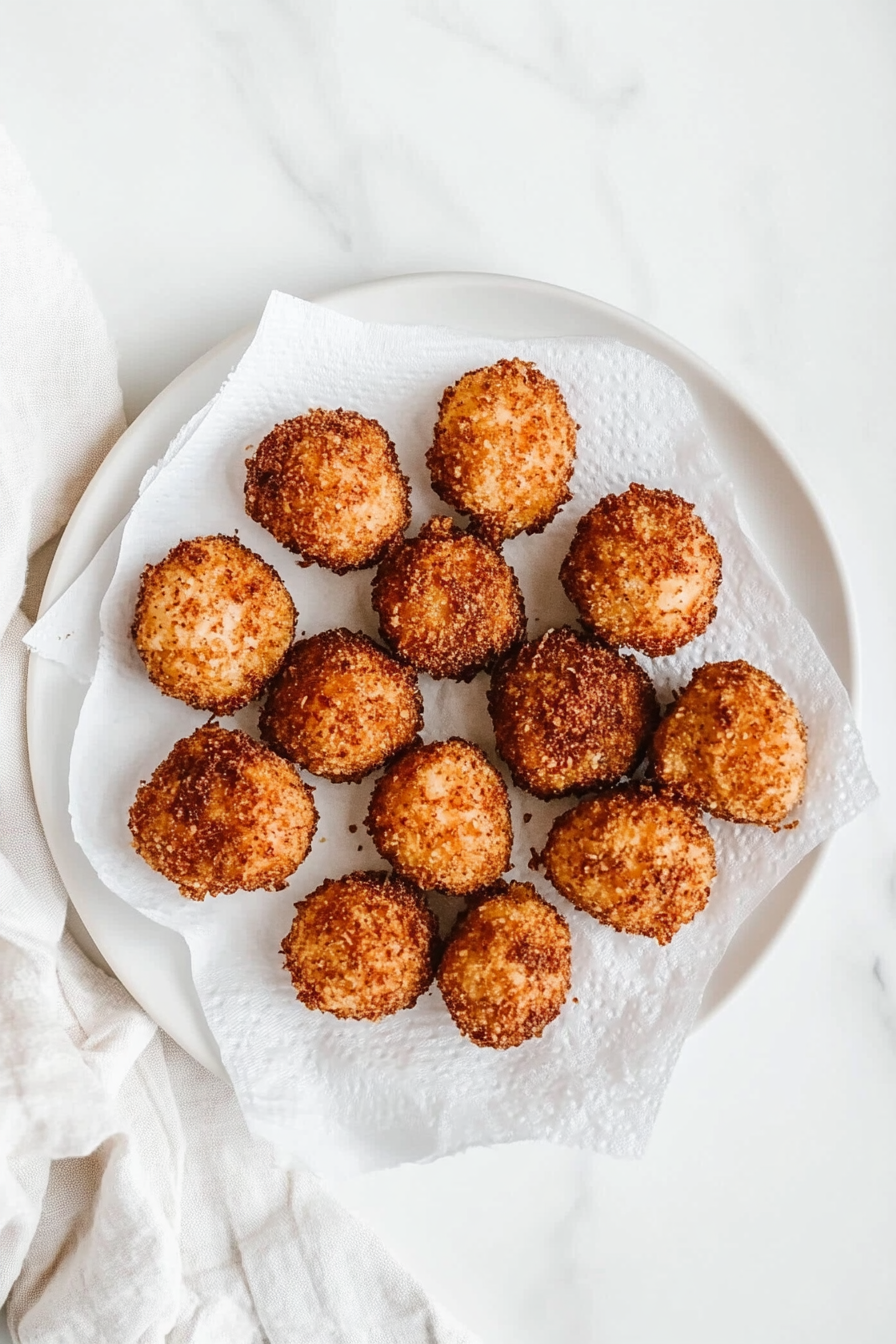 Remove chicken bites and place them on a paper towel-lined plate to drain excess oil.