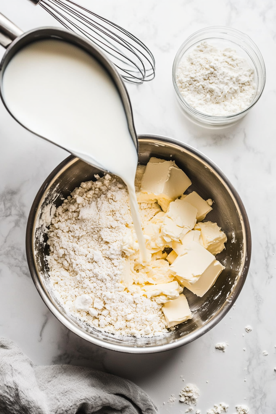 Gradually whisk in milk, ensuring no lumps form.