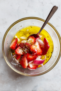 Drizzle in olive oil, honey, and fresh lime juice.