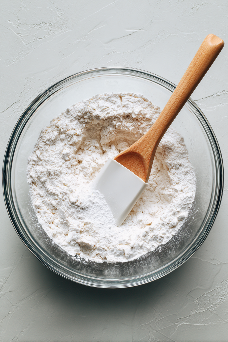 Stir in flour, baking powder, baking soda, and salt until a soft dough forms.