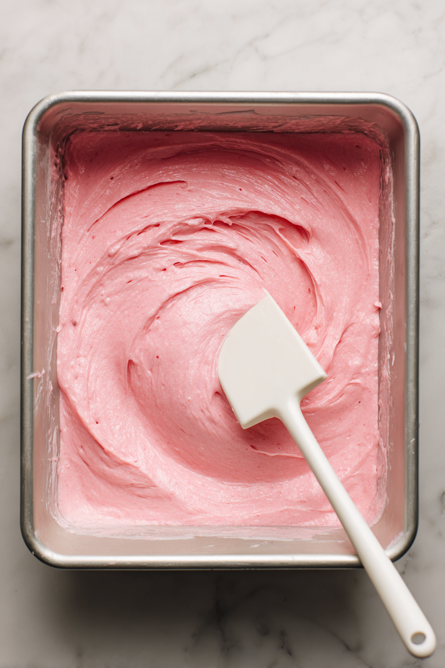 Stir in the vanilla extract, then pour batter evenly into the pans.