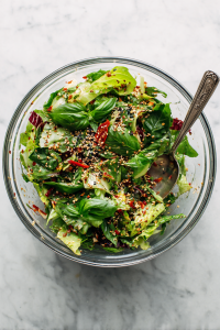 Sprinkle with toasted sesame seeds and Aleppo pepper flakes.