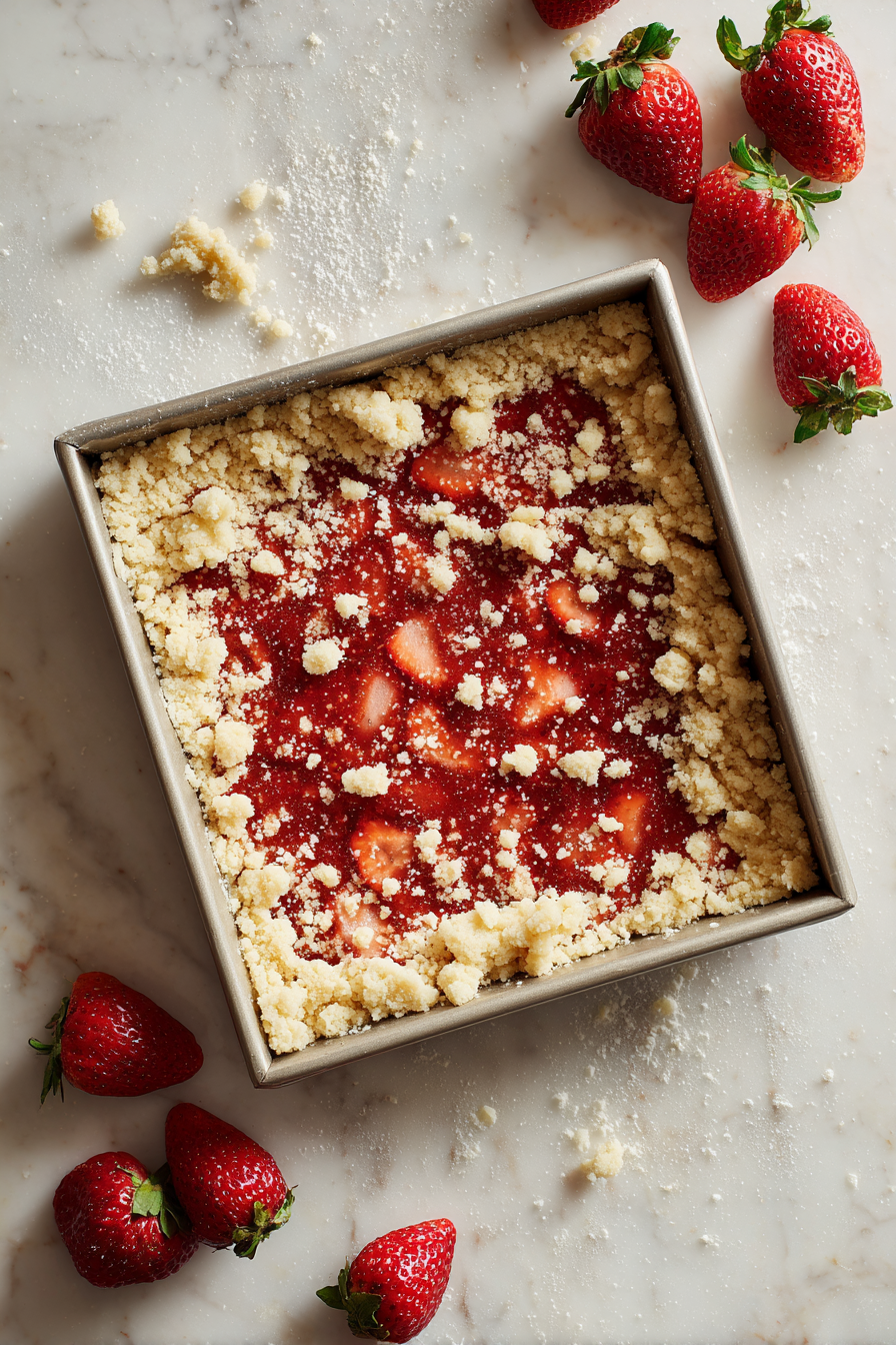 Spread strawberry mixture evenly over the dough base.