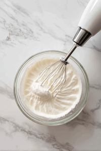 Beat egg whites with cream of tartar until stiff peaks form.