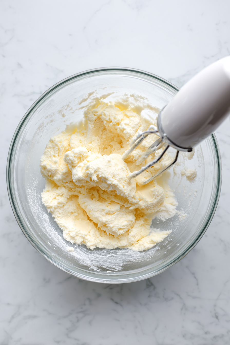 In a large bowl, cream the butter and sugar until light and fluffy.