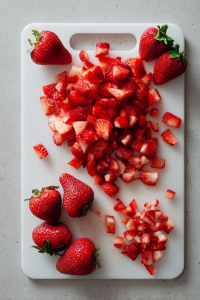 Dice the strawberries into small chunks.