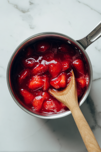 For topping, simmer strawberries, water, sugar, lemon juice, and cornstarch until thickened. Cool, then spoon over cheesecake before serving.