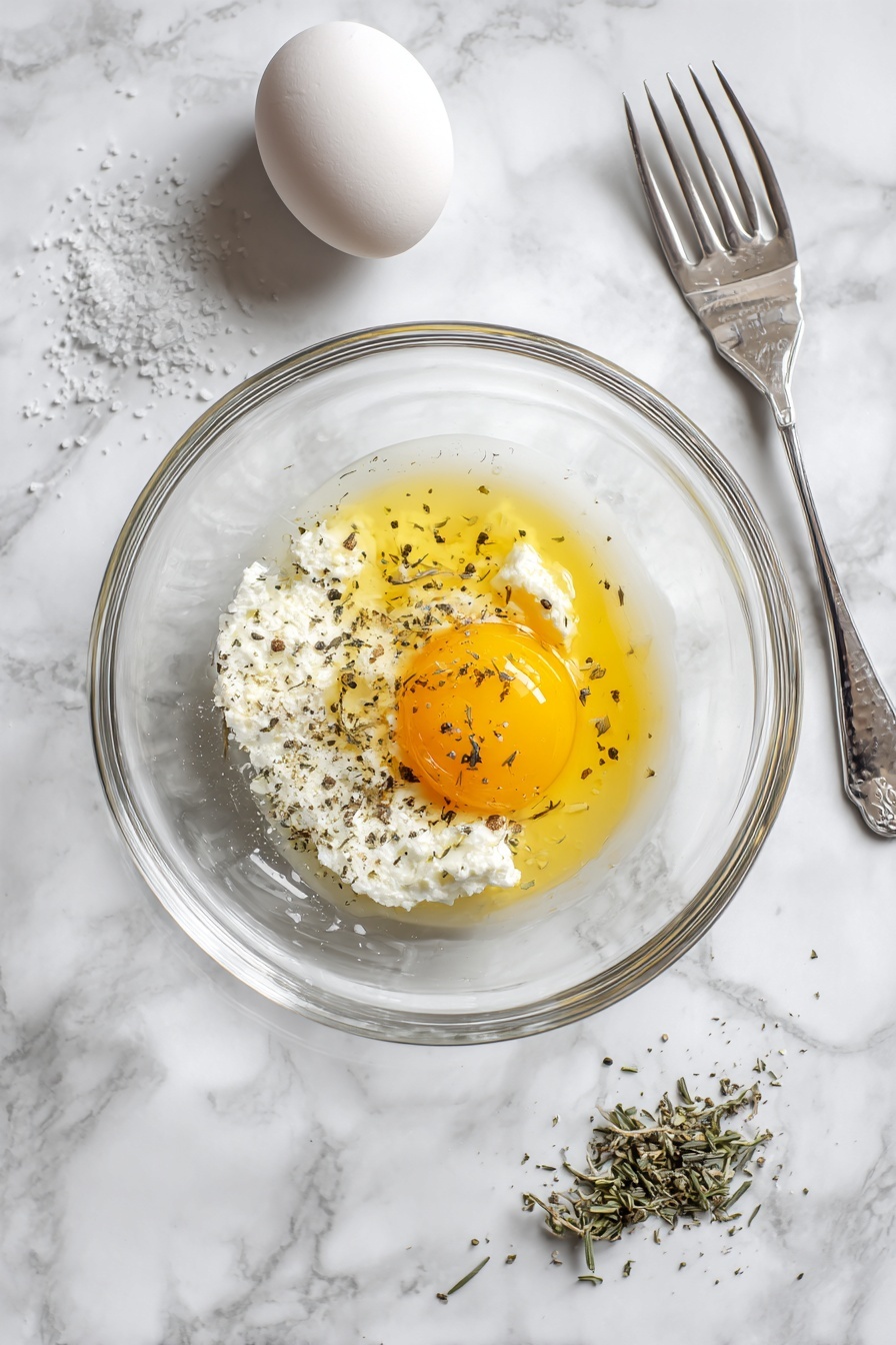 In another bowl, mix yolks, cream cheese, garlic powder, Italian herbs, and salt until smooth.