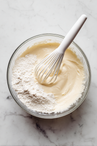 Mix in sour cream and milk, then fold in dry ingredients.