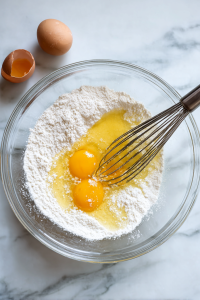 In a bowl, mix Jiffy cornbread mix with eggs and milk until combined.