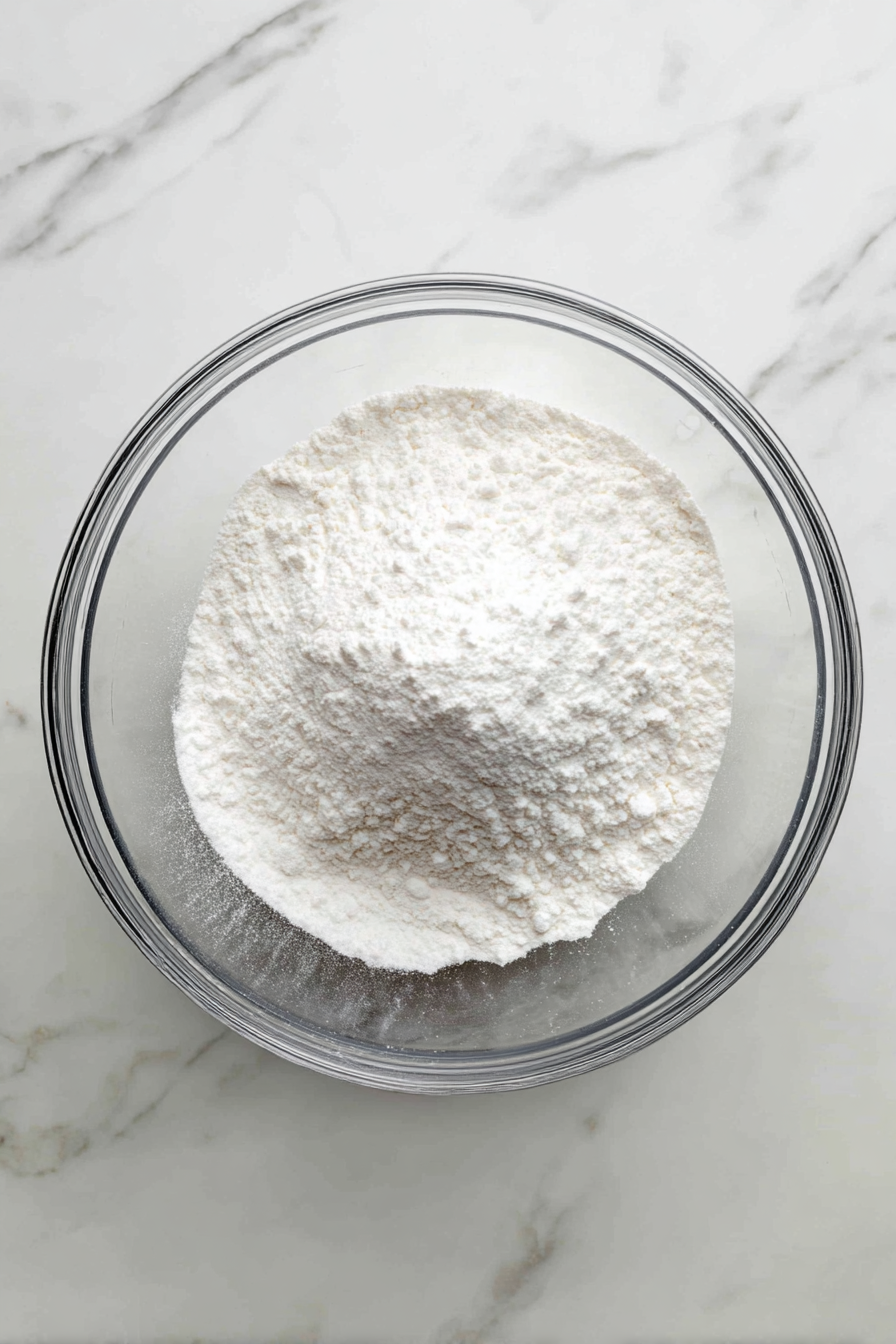 In a bowl, mix flour, sugar, baking powder, and salt.