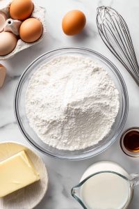 In a separate large bowl, whisk flour, baking powder, and sugar.