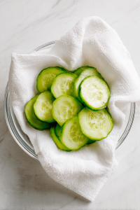 Pat dry the cucumbers gently and discard any water released.