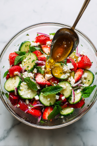 Pour the dressing over the salad and toss gently to combine.