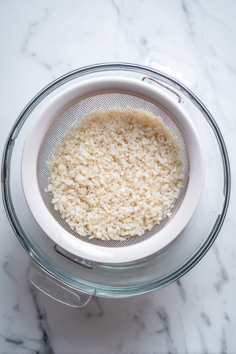 Rinse poha in a strainer under running water. Let it sit and soften for a few minutes.