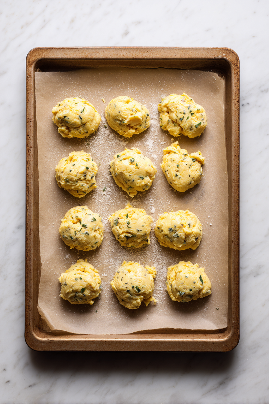 Scoop the batter onto the tray to form small rounds (like buns).