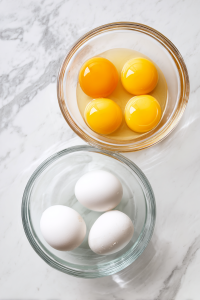 Separate egg yolks and whites into two different bowls.