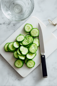 Wash and slice the English cucumber into thin rounds or half-moons.