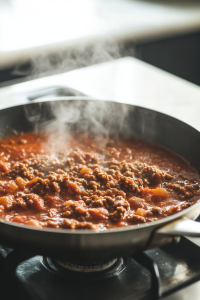 Pour in the tomato sauce