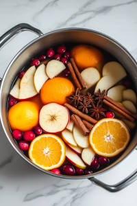 Pour the apple, pear, and cranberry juices into the large pot