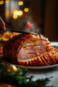 Use a sharp knife to carve the ham