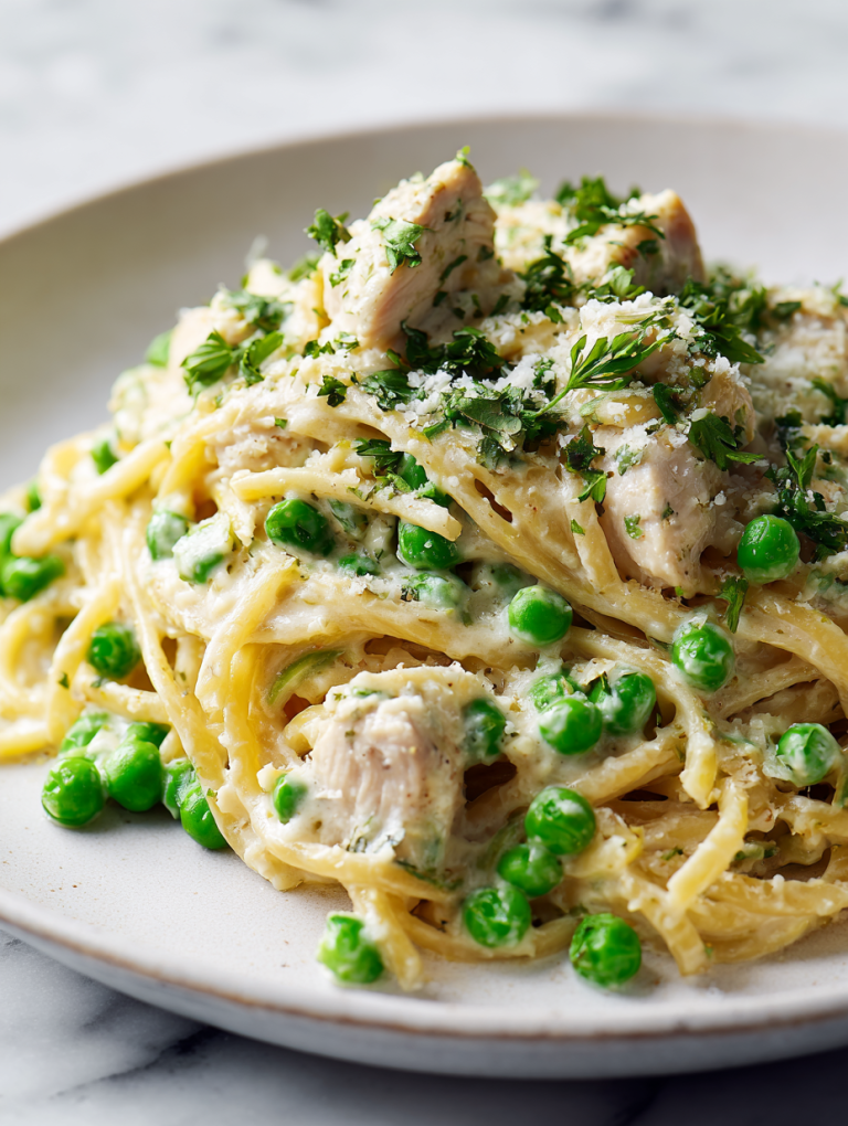 Chicken And Peas Creamy Pasta