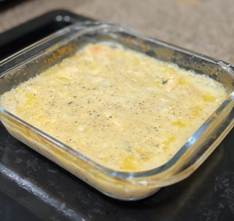Let the casserole cool for 10-15 minutes before serving